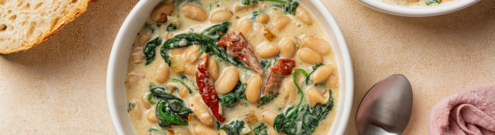 one-pot creamy beans with spinach.