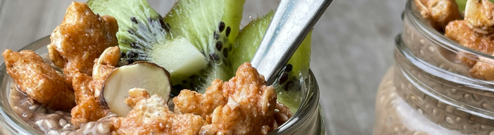 kiwi chocolate protein chia pots.