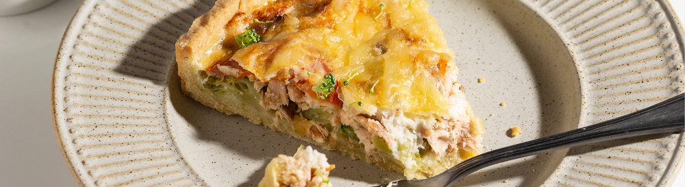 salmon and courgette filo quiche.